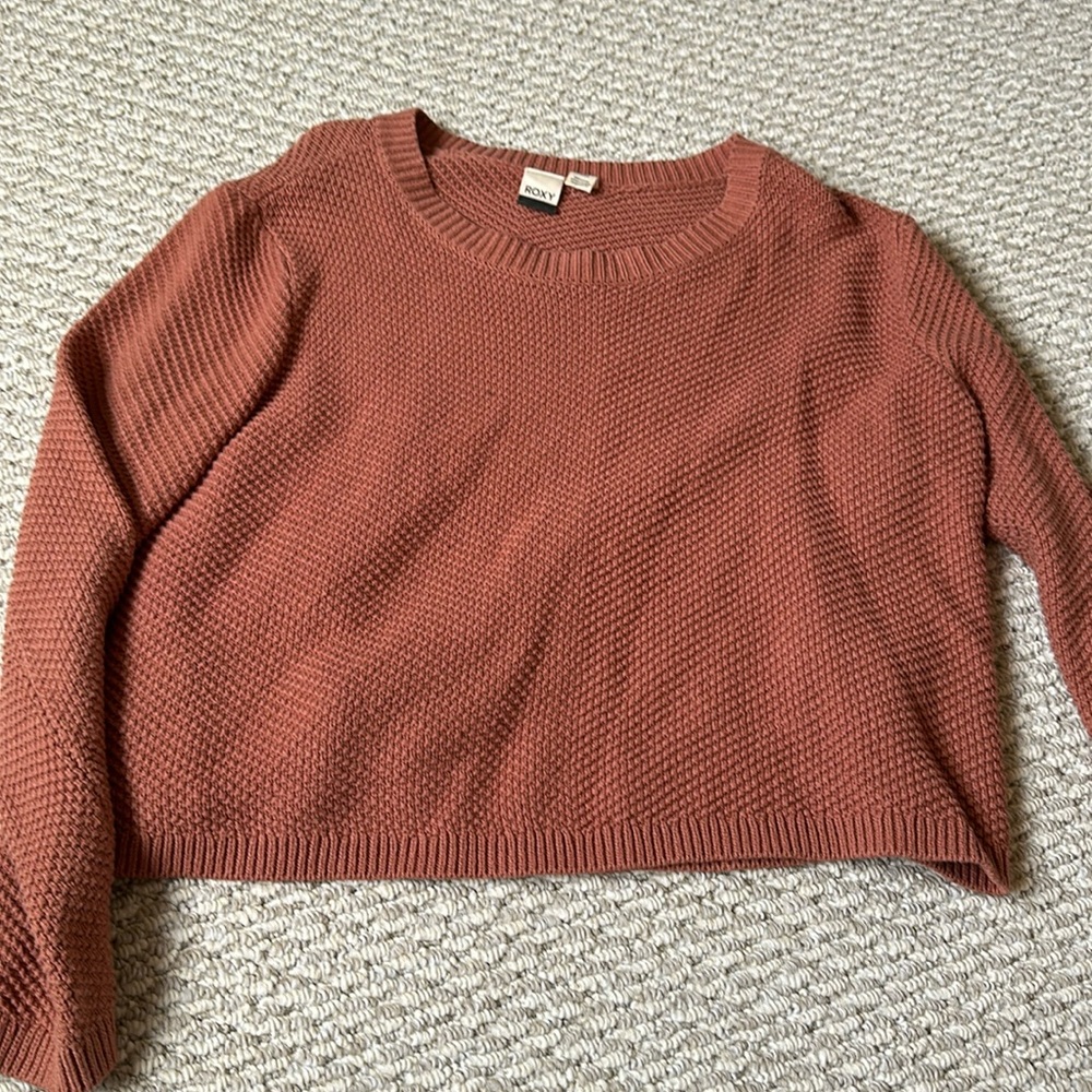 Roxy womens sweater brown long sleeve sz medium scoop neck